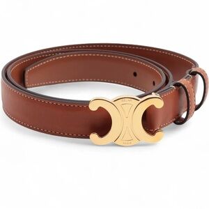 Celine Brown Leather Belt with Gold Buckle